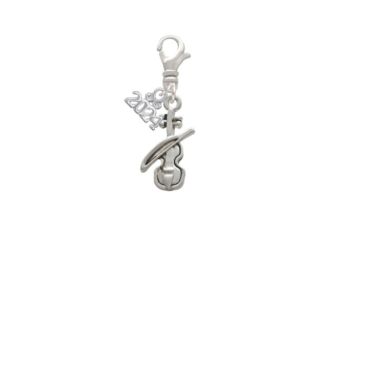 Delight Jewelry Silvertone Violin Clip on Charm with Year 2024 Image 2