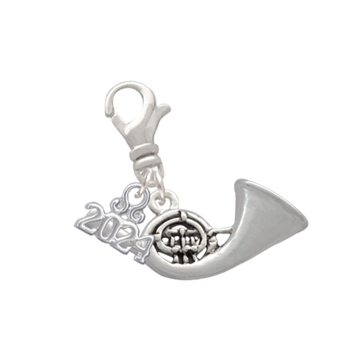 Delight Jewelry Silvertone French Horn Clip on Charm with Year 2024 Image 1