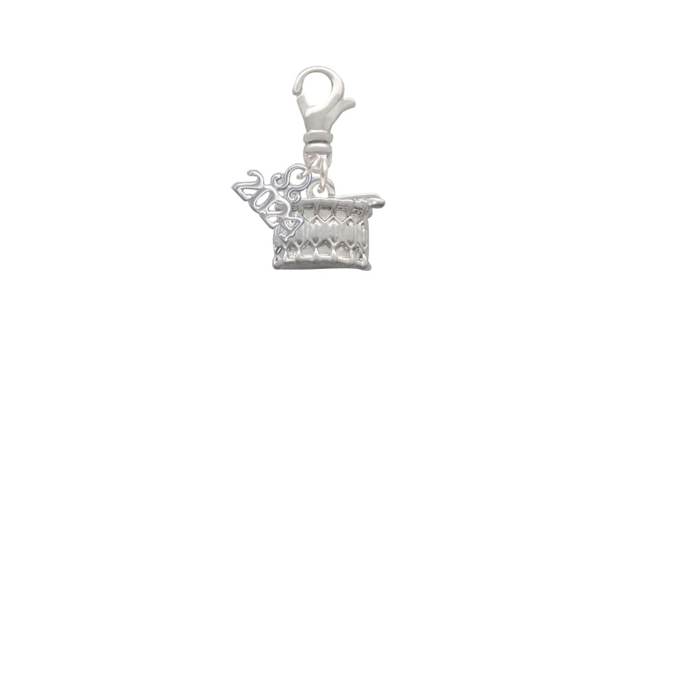 Delight Jewelry Silvertone Drum Clip on Charm with Year 2024 Image 2
