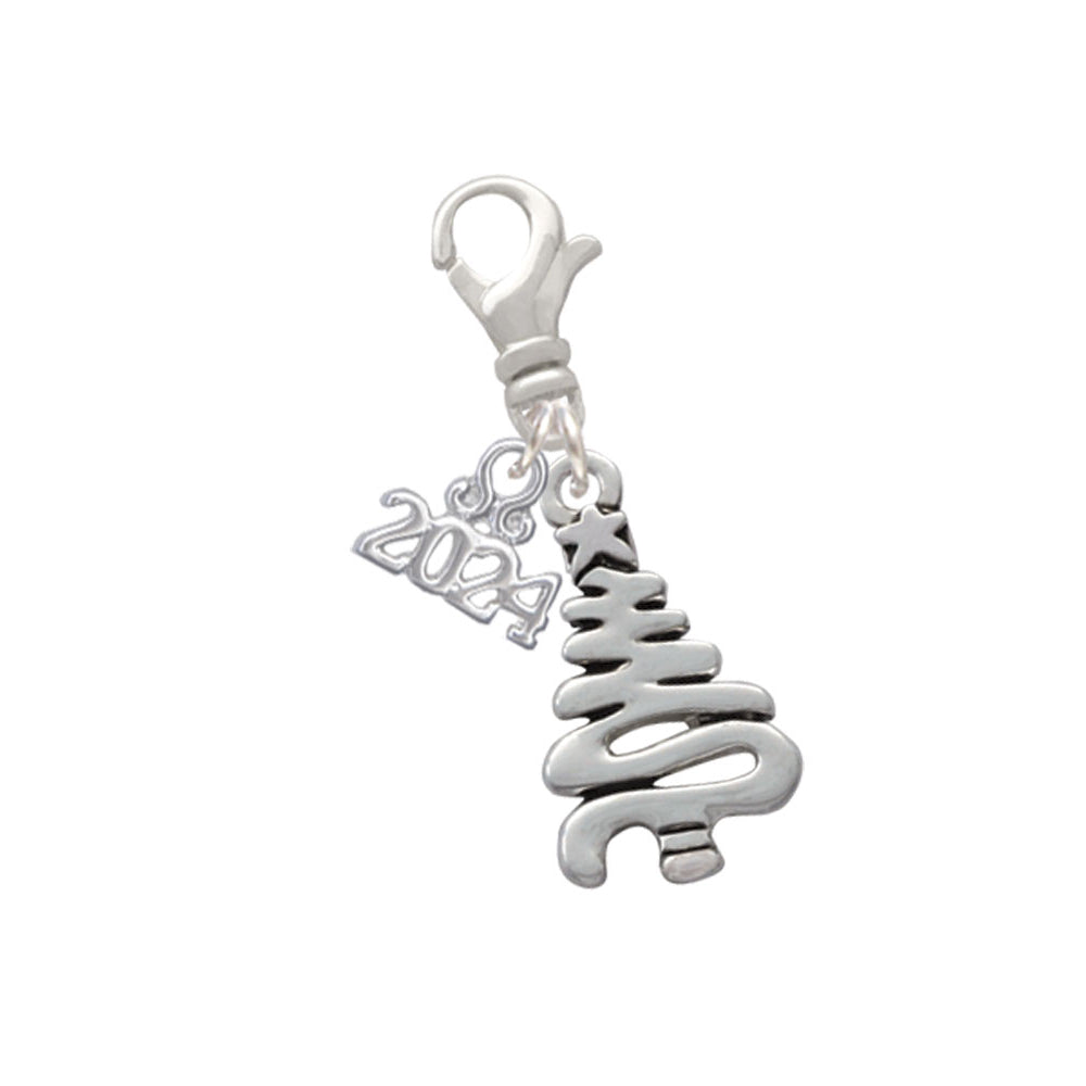 Delight Jewelry Silvertone Christmas Tree Zig Zag Clip on Charm with Year 2024 Image 1
