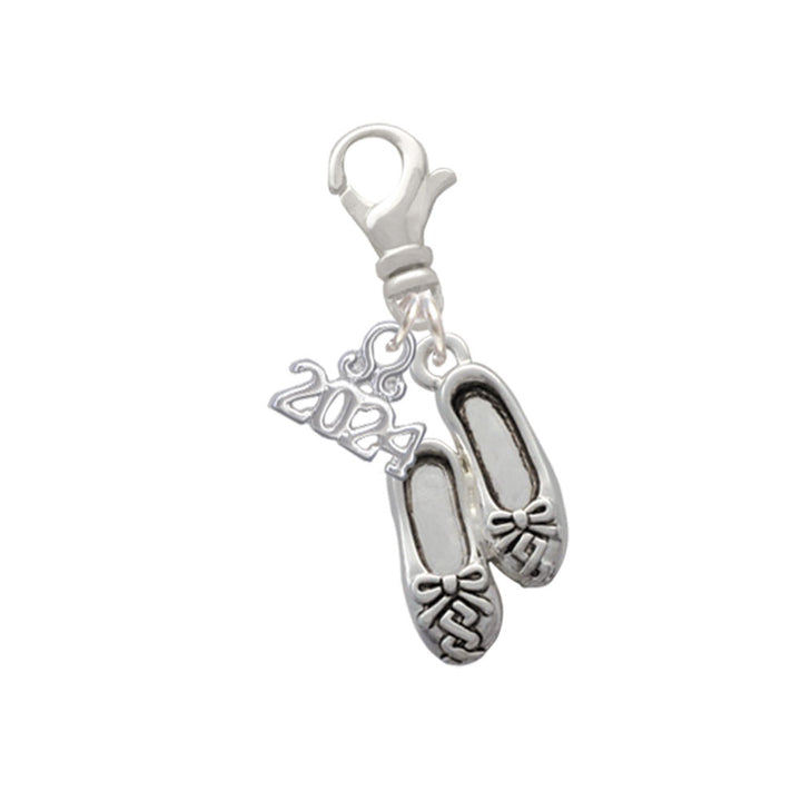Delight Jewelry Silvertone Ballet Slippers Clip on Charm with Year 2024 Image 1