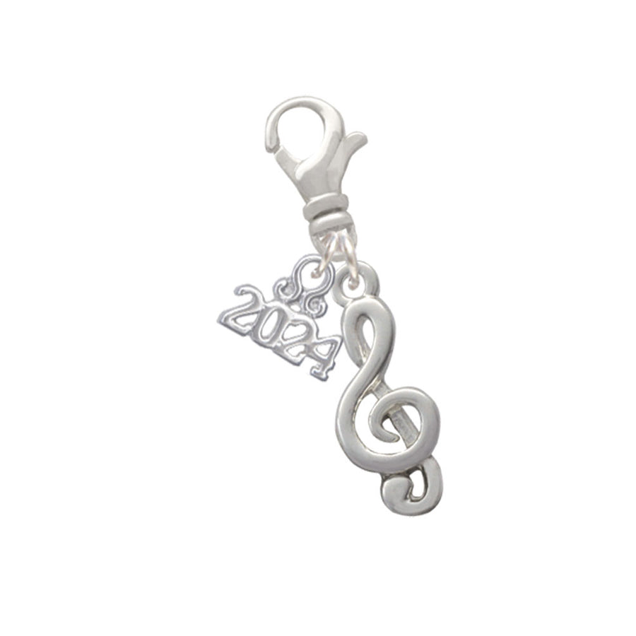Delight Jewelry Silvertone Clef Clip on Charm with Year 2024 Image 1