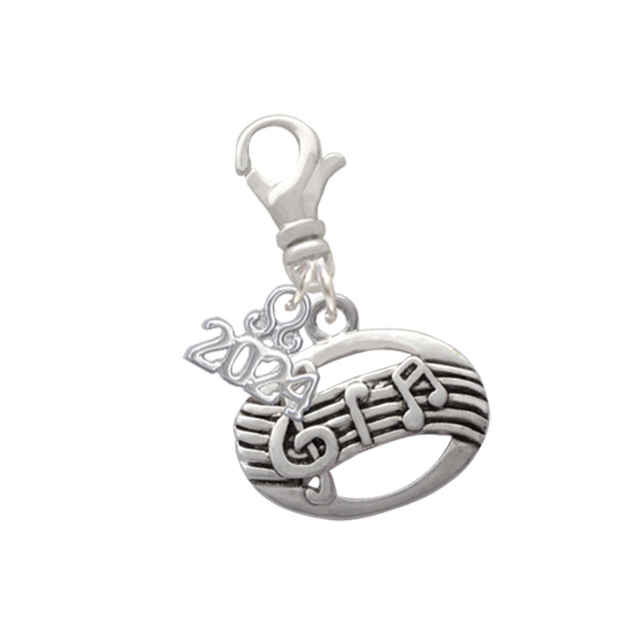 Delight Jewelry Silvertone Oval with Music Notes Clip on Charm with Year 2024 Image 1