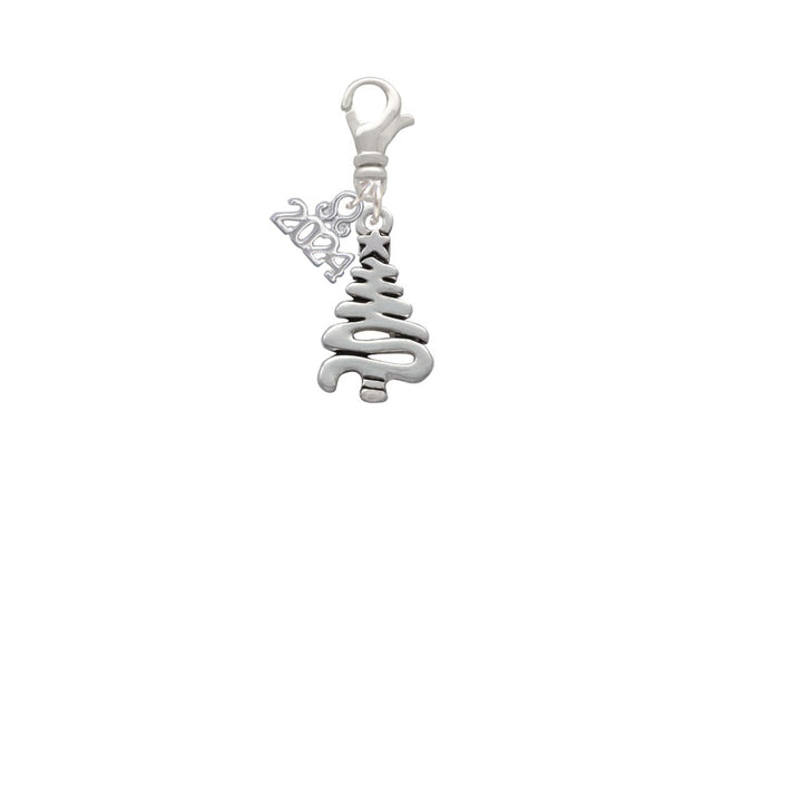 Delight Jewelry Silvertone Christmas Tree Zig Zag Clip on Charm with Year 2024 Image 2
