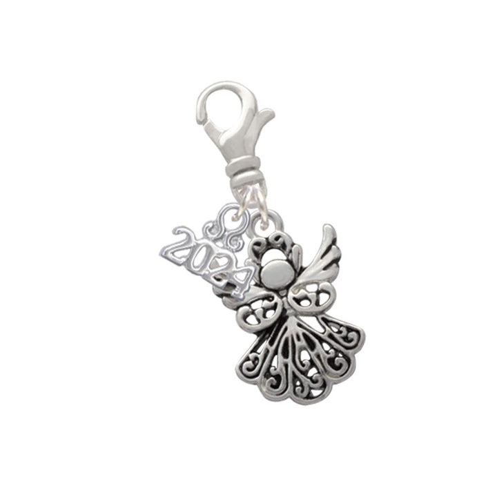 Delight Jewelry Silvertone Angel Clip on Charm with Year 2024 Image 1