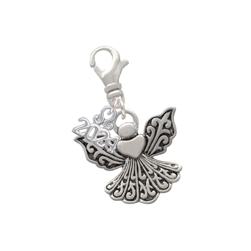 Delight Jewelry Silvertone Angel with Heart Clip on Charm with Year 2024 Image 1