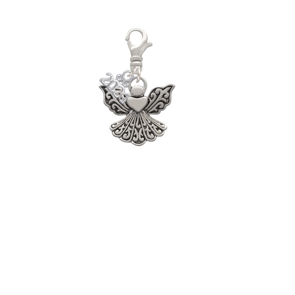 Delight Jewelry Silvertone Angel with Heart Clip on Charm with Year 2024 Image 2