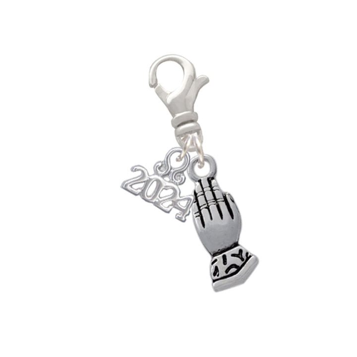 Delight Jewelry Silvertone Praying Hands Clip on Charm with Year 2024 Image 1