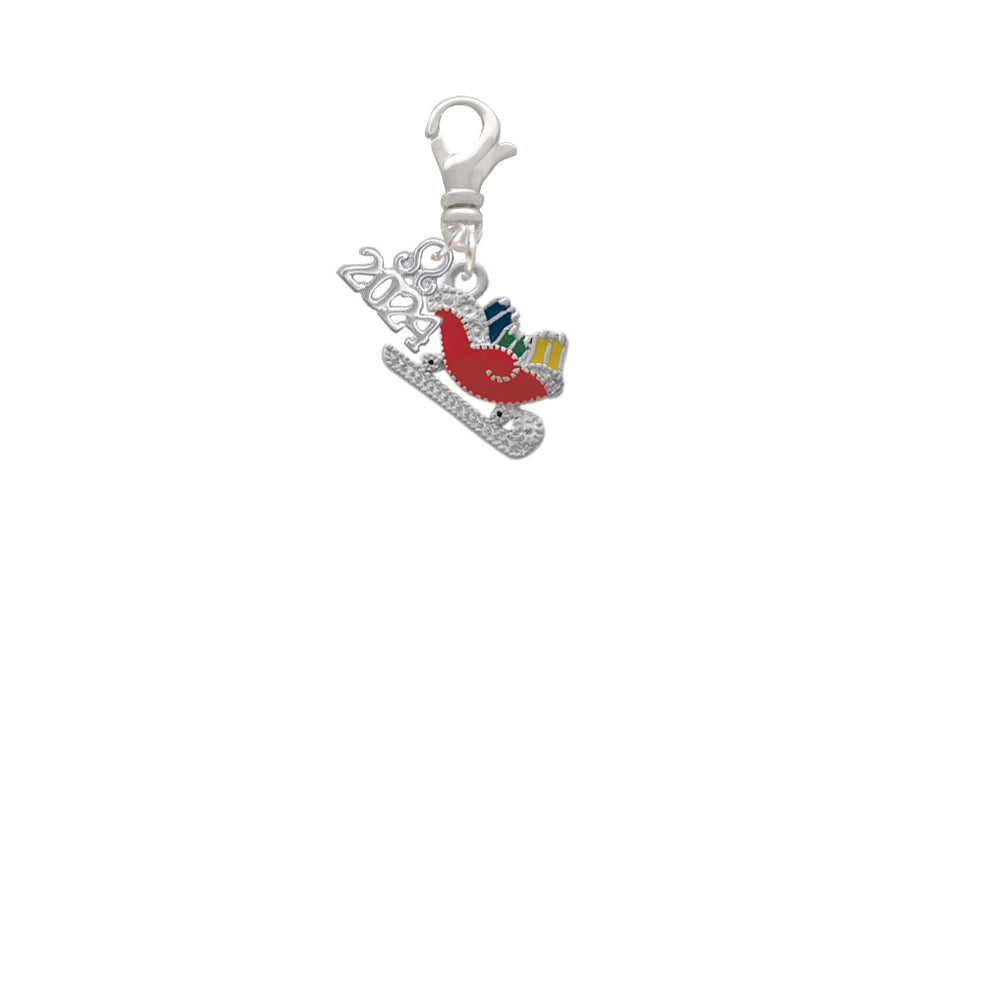 Delight Jewelry Silvertone Red Christmas Sleigh Clip on Charm with Year 2024 Image 2