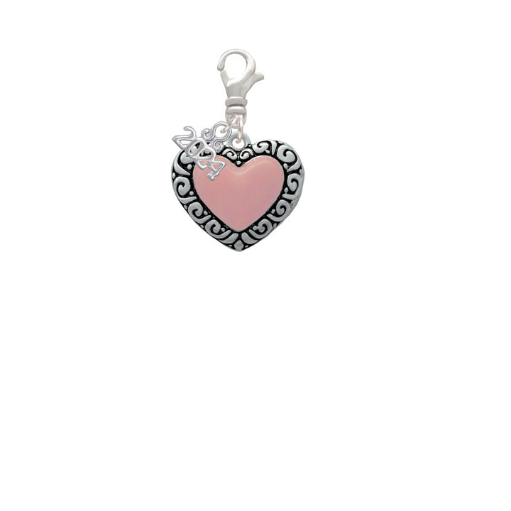 Delight Jewelry Silvertone Large Pink Enamel Heart with Swirl Border Clip on Charm with Year 2024 Image 2