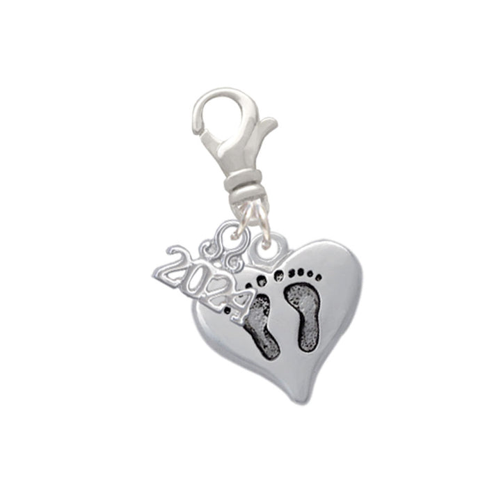 Delight Jewelry Silvertone Heart with Baby Feet Clip on Charm with Year 2024 Image 1