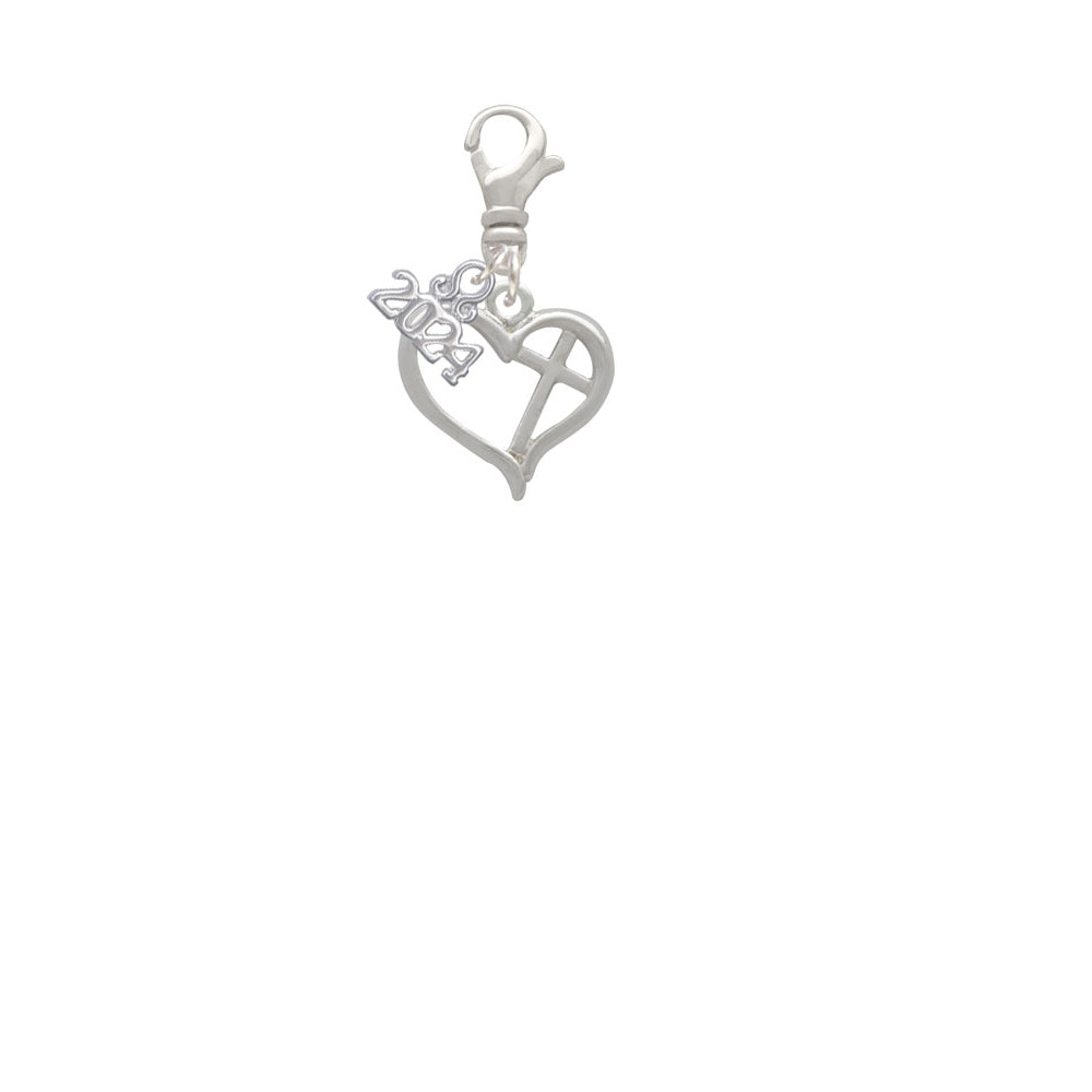 Delight Jewelry Silvertone Heart Outline with diagonal Cross Clip on Charm with Year 2024 Image 2