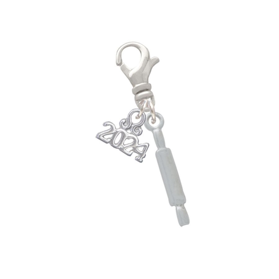 Delight Jewelry Silvertone Rolling Pin Clip on Charm with Year 2024 Image 1