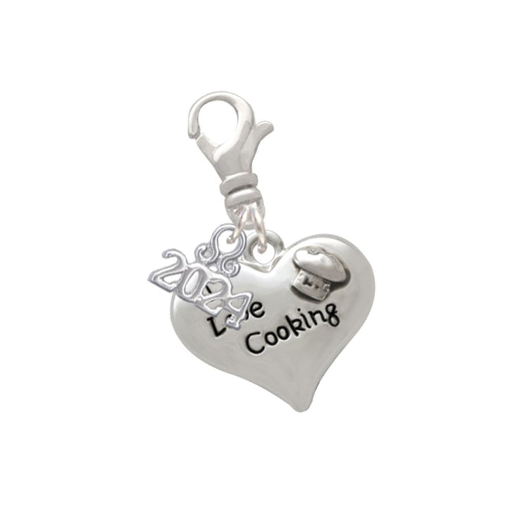 Delight Jewelry Silvertone I love Cooking Heart with Chef Hat Clip on Charm with Year 2024 Image 1