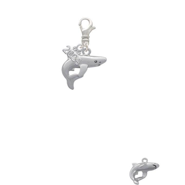 Delight Jewelry Silvertone Shark Clip on Charm with Year 2024 Image 2