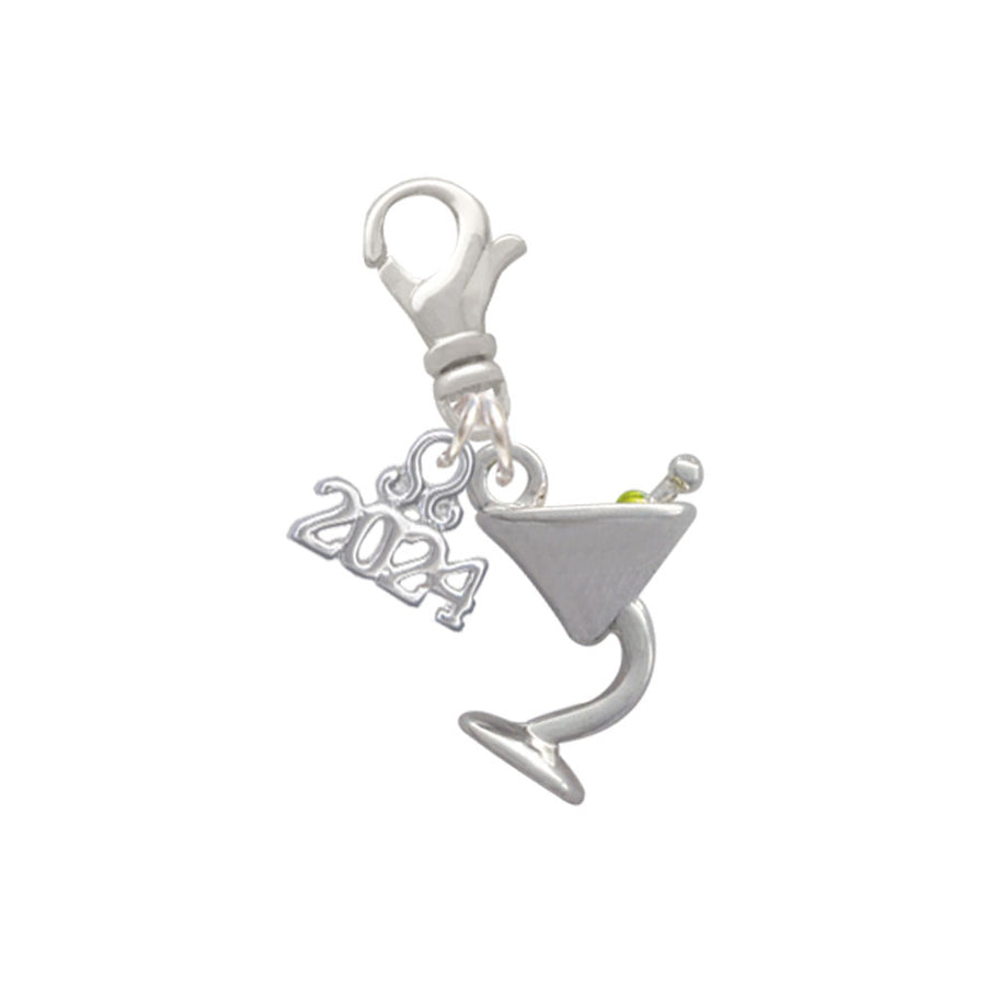 Delight Jewelry Silvertone Martini Drink with Olive Clip on Charm with Year 2024 Image 1