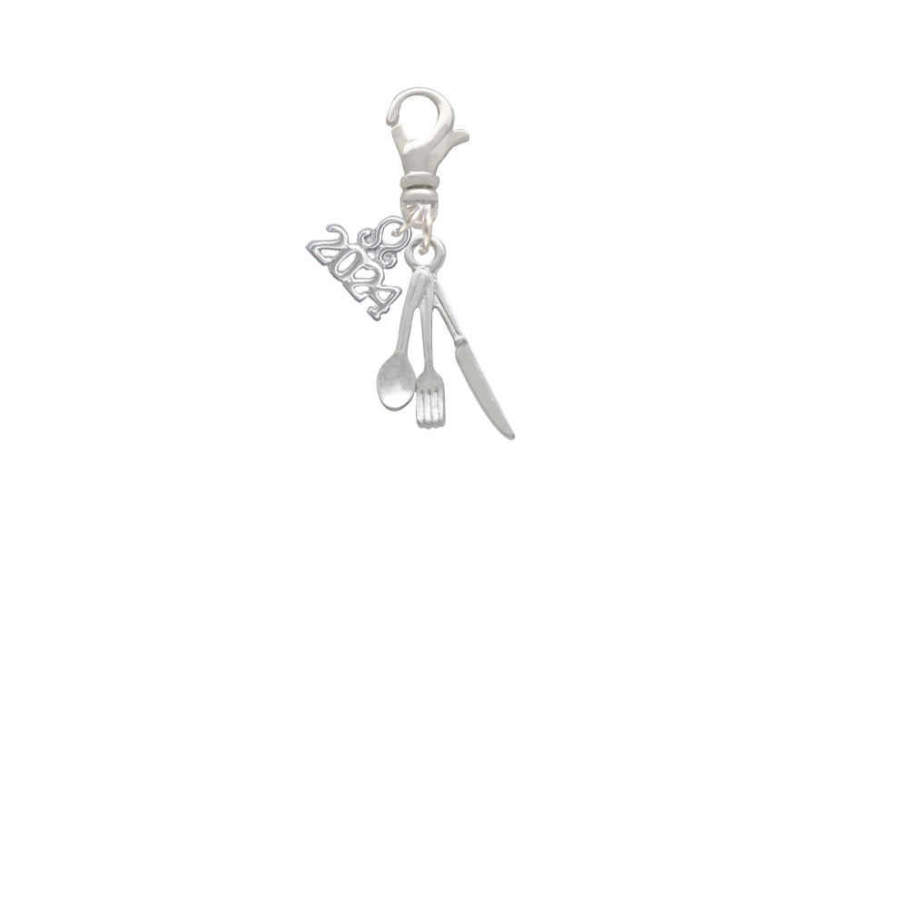 Delight Jewelry Silvertone Fork Knife and Spoon Clip on Charm with Year 2024 Image 2