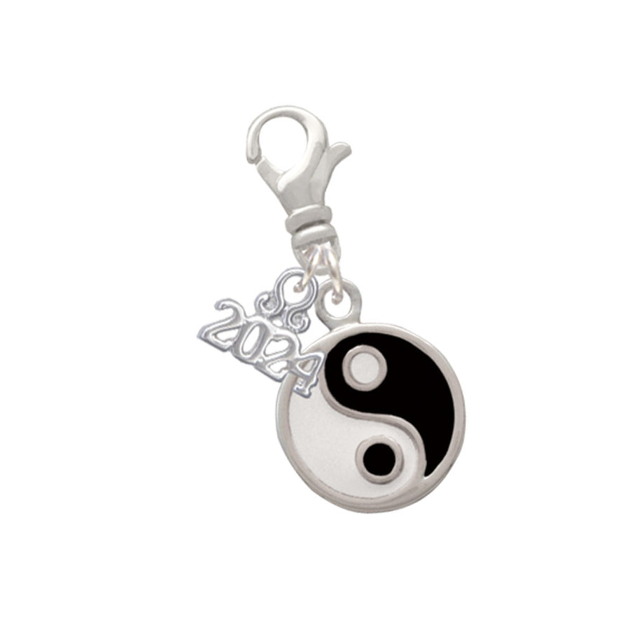 Delight Jewelry Silvertone Enamel Yin and Yang Clip on Charm with Year 2024 Image 1