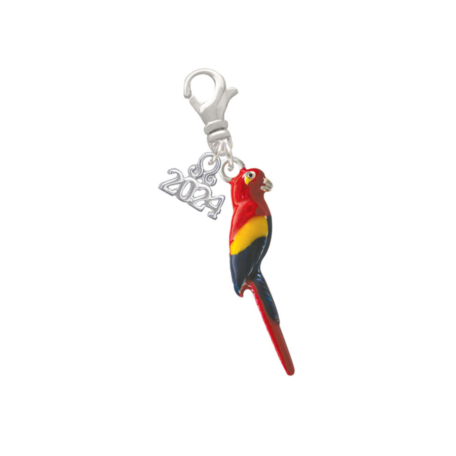 Delight Jewelry Silvertone 3-D Enamel Parrot Clip on Charm with Year 2024 Image 1