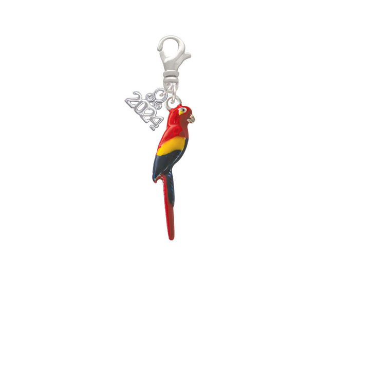 Delight Jewelry Silvertone 3-D Enamel Parrot Clip on Charm with Year 2024 Image 2