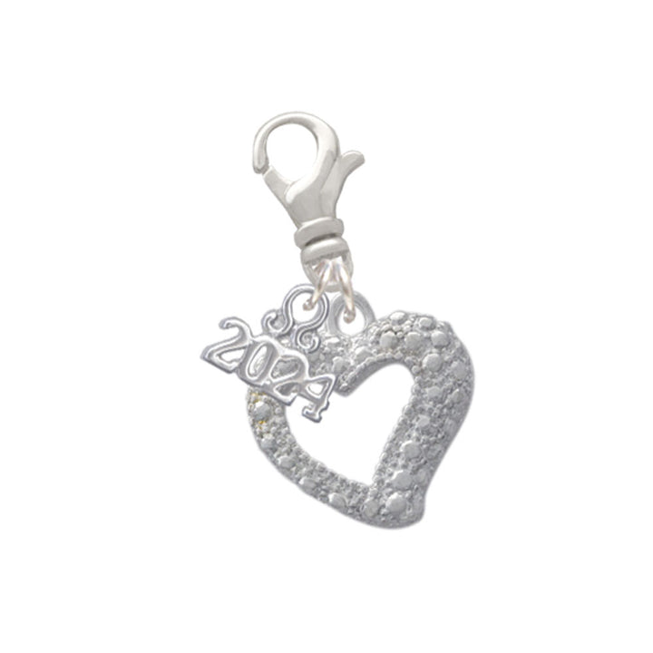 Delight Jewelry Silvertone Textured Open Heart Clip on Charm with Year 2024 Image 1