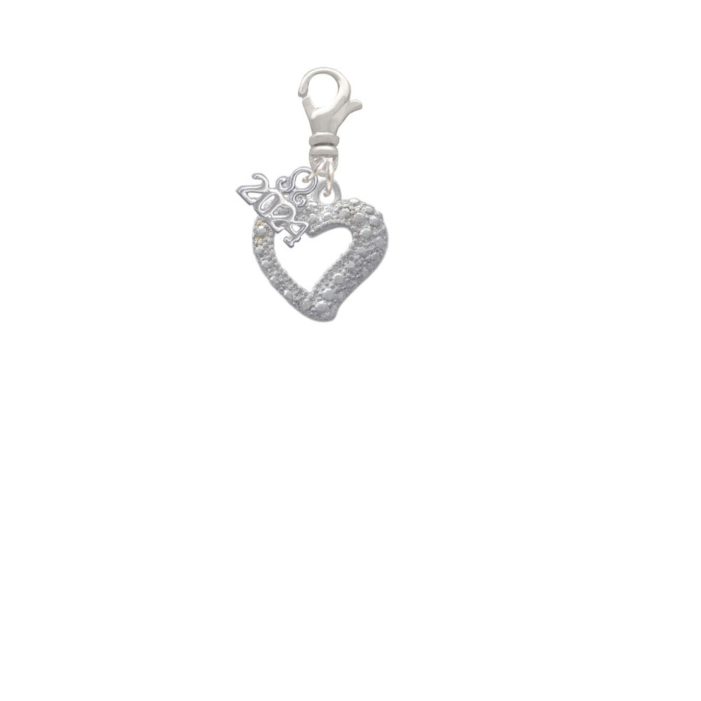 Delight Jewelry Silvertone Textured Open Heart Clip on Charm with Year 2024 Image 2
