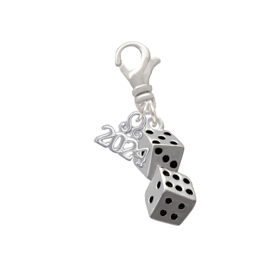 Delight Jewelry Silvertone Pair of Dice Clip on Charm with Year 2024 Image 1