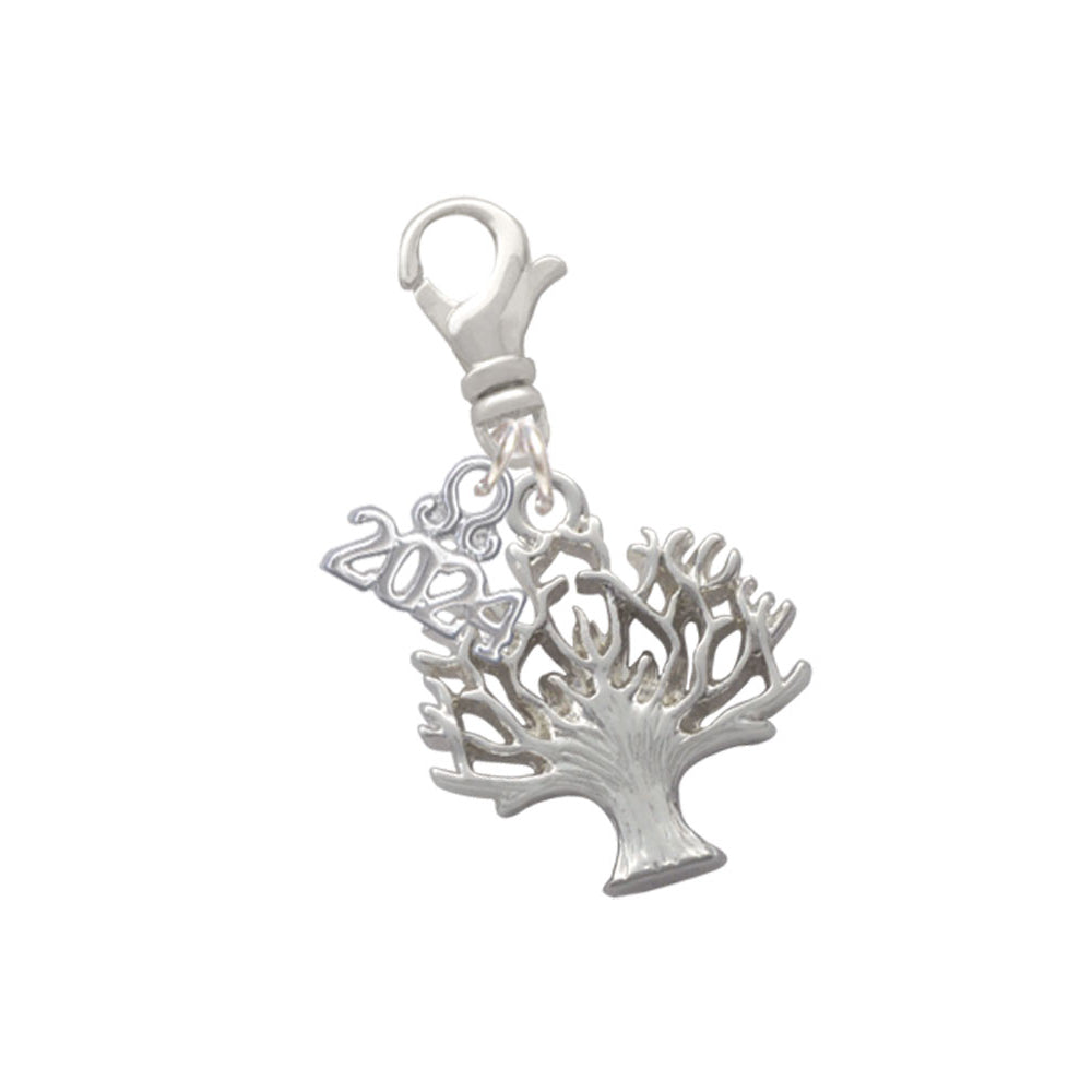 Delight Jewelry Silvertone Tree of Life Clip on Charm with Year 2024 Image 1