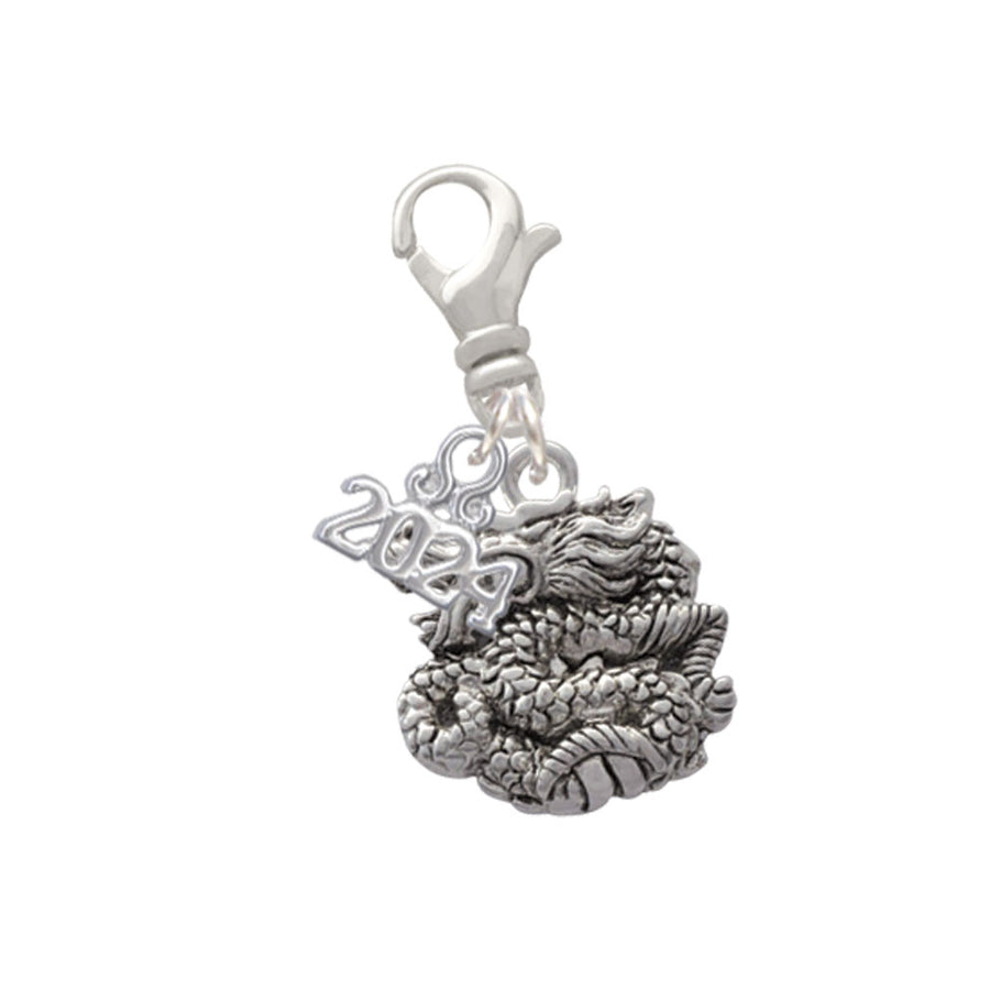 Delight Jewelry Silvertone Chinese Dragon Clip on Charm with Year 2024 Image 1