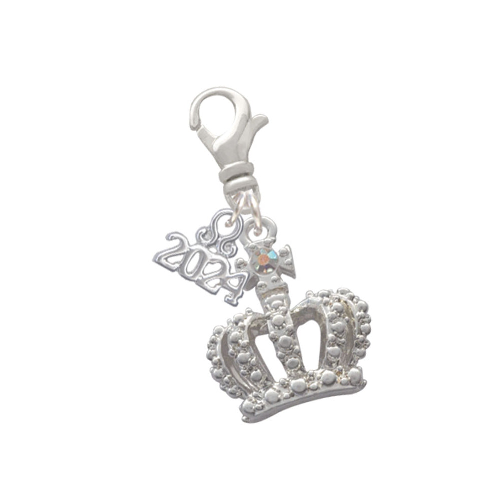 Delight Jewelry Silvertone Crown with AB Crystal Clip on Charm with Year 2024 Image 1