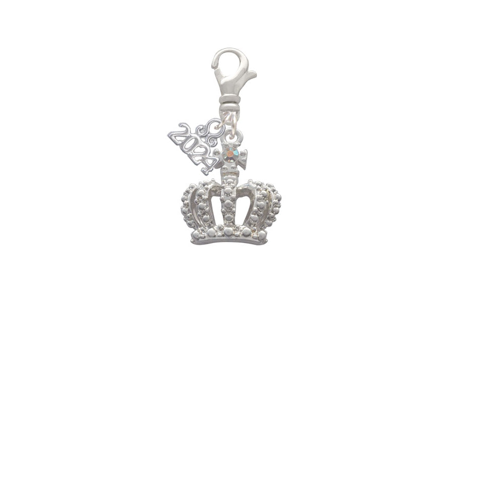 Delight Jewelry Silvertone Crown with AB Crystal Clip on Charm with Year 2024 Image 2