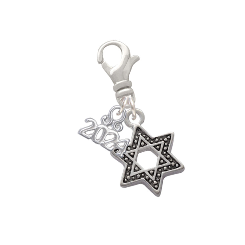 Delight Jewelry Silvertone Star of David with Beaded Border Clip on Charm with Year 2024 Image 1