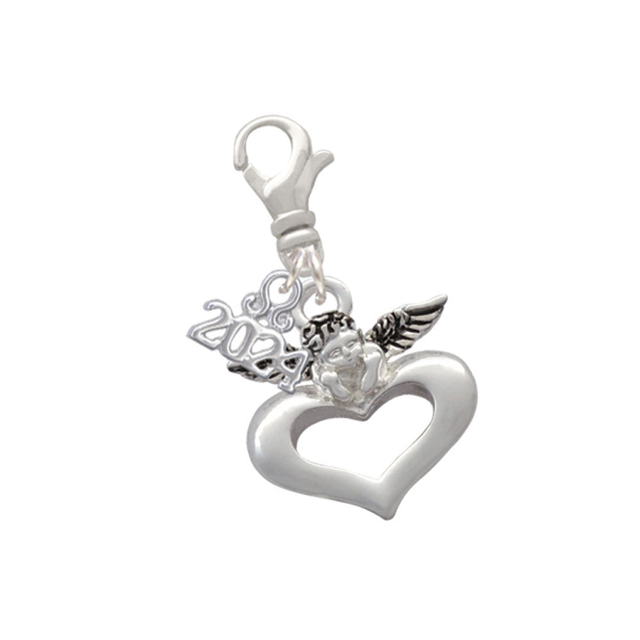 Delight Jewelry Silvertone Guardian Angel over Heart Clip on Charm with Year 2024 Image 1