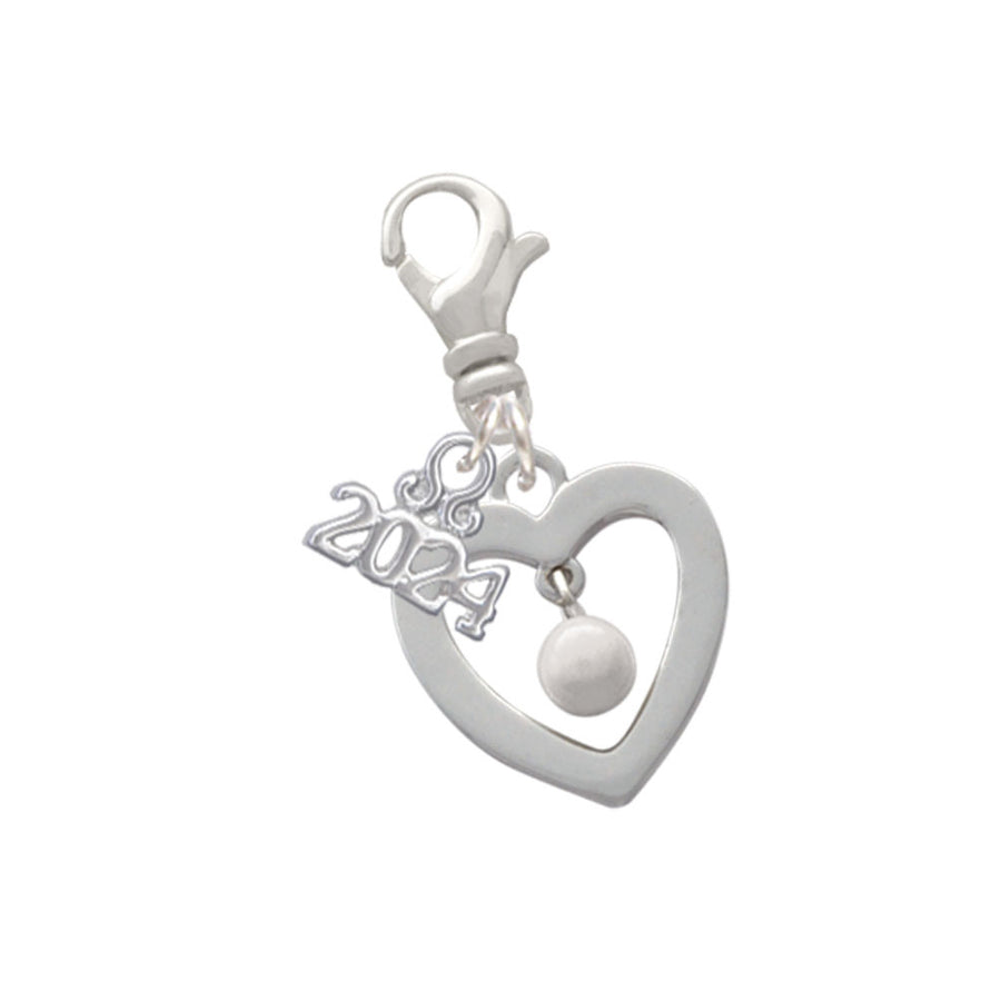 Delight Jewelry Silvertone Open heart with Imitation Pearl Drop Clip on Charm with Year 2024 Image 1