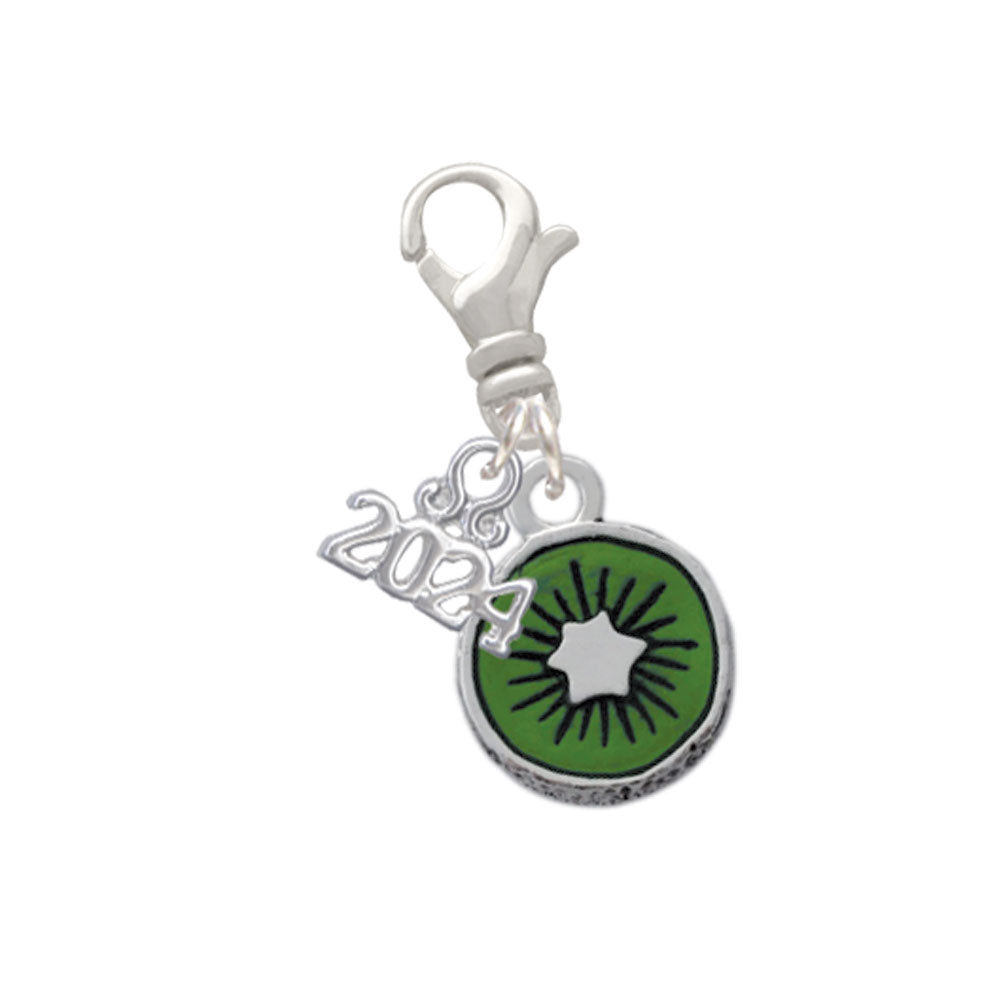 Delight Jewelry Silvertone 3-D Green Enamel Kiwi Clip on Charm with Year 2024 Image 1