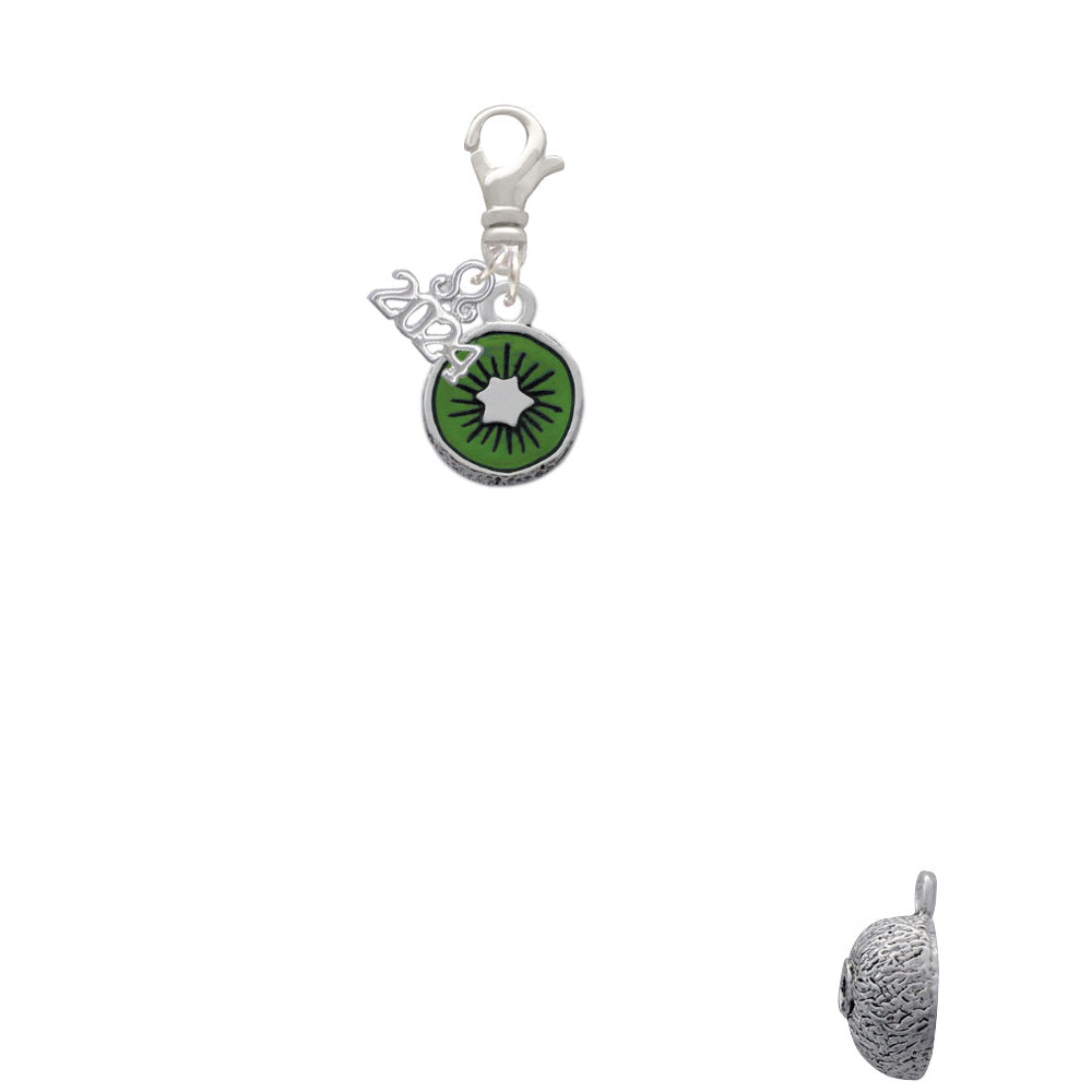 Delight Jewelry Silvertone 3-D Green Enamel Kiwi Clip on Charm with Year 2024 Image 2