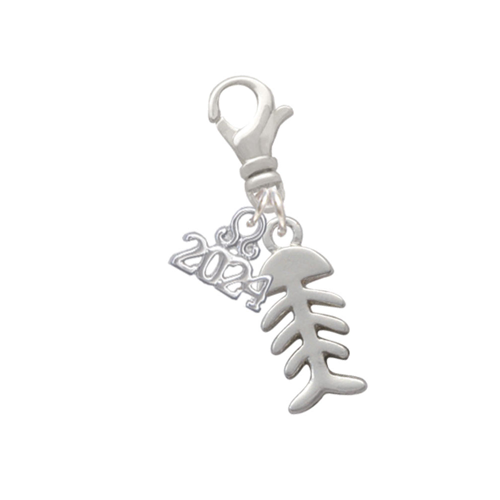Delight Jewelry Silvertone Fish Bones Clip on Charm with Year 2024 Image 1