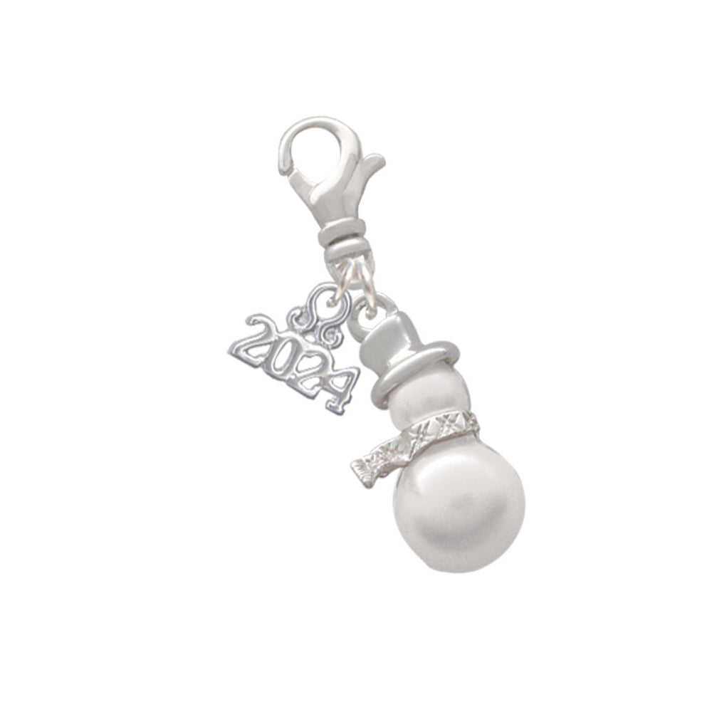 Delight Jewelry Silvertone Imitation Pearl Snowman Clip on Charm with Year 2024 Image 1