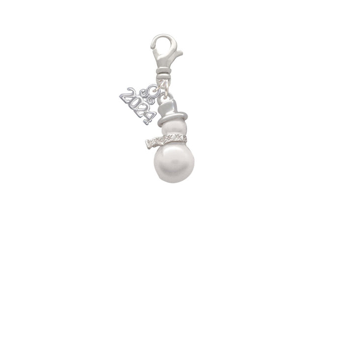 Delight Jewelry Silvertone Imitation Pearl Snowman Clip on Charm with Year 2024 Image 2