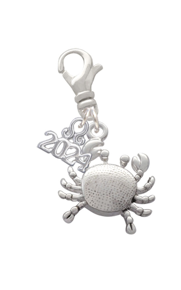 Delight Jewelry Silvertone Antiqued Crab Clip on Charm with Year 2024 Image 1