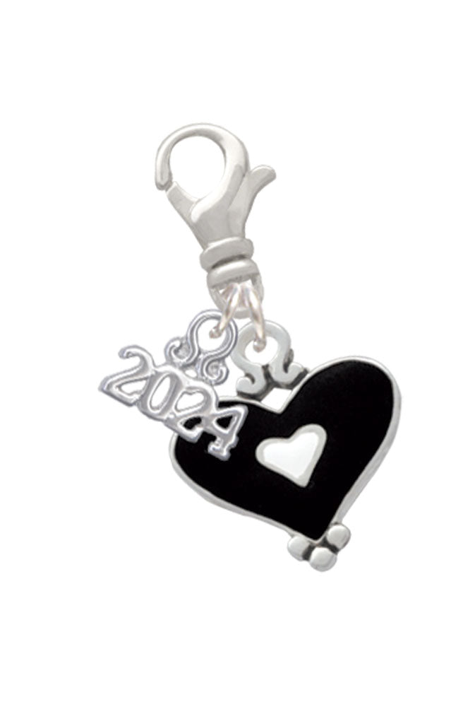 Delight Jewelry Silvertone Black and White Enamel Heart Clip on Charm with Year 2024 Image 1