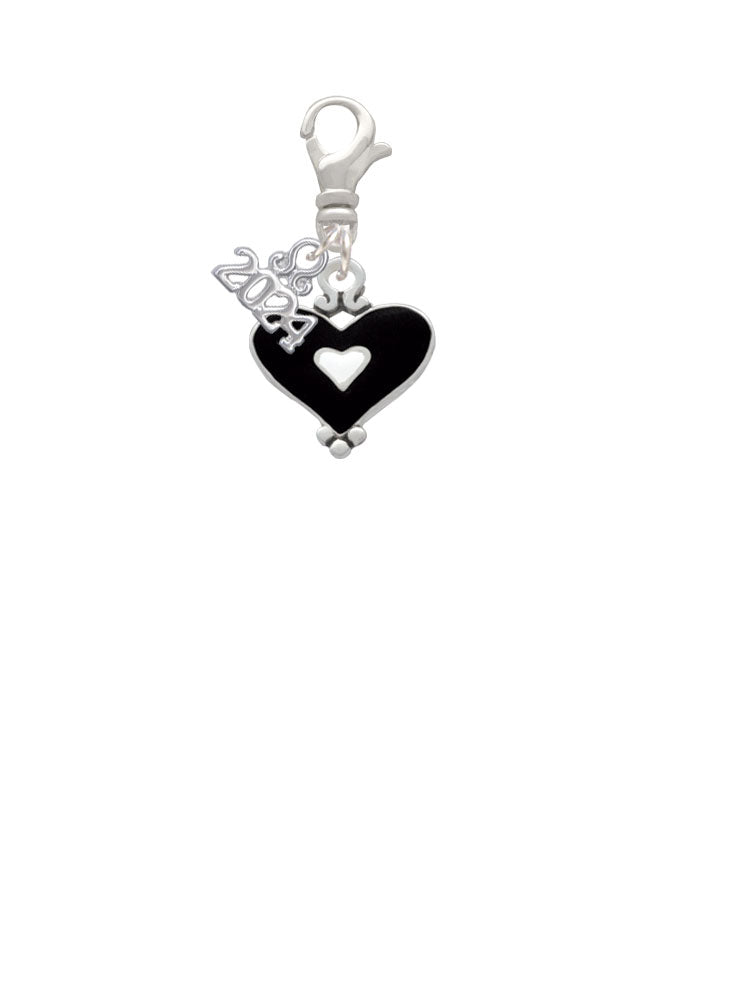 Delight Jewelry Silvertone Black and White Enamel Heart Clip on Charm with Year 2024 Image 2