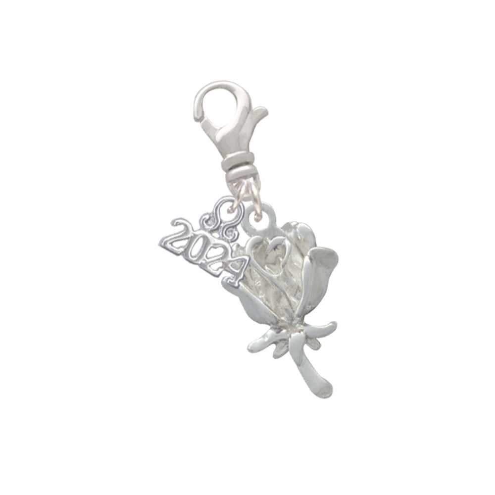 Delight Jewelry Silvertone Antiqued Rose Clip on Charm with Year 2024 Image 1