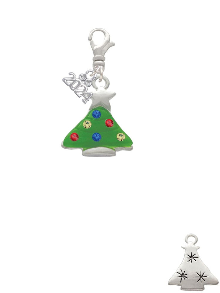 Delight Jewelry Silvertone Green Resin Christmas Tree with Crystals Clip on Charm with Year 2024 Image 2