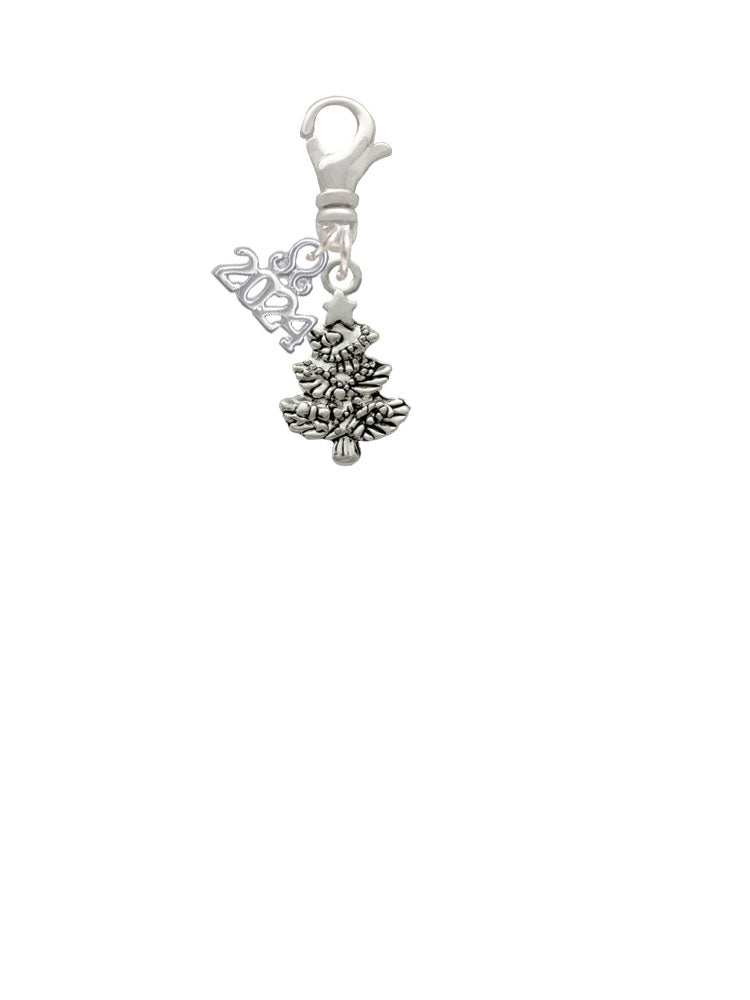 Delight Jewelry Silvertone Antiqued Christmas Tree Clip on Charm with Year 2024 Image 2