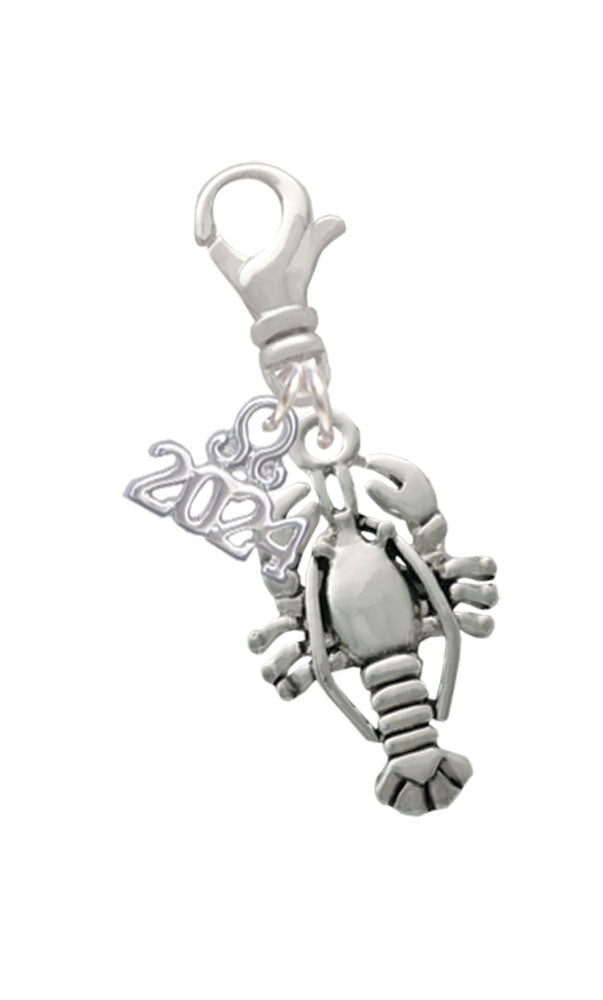 Delight Jewelry Silvertone Antiqued Lobster Clip on Charm with Year 2024 Image 1