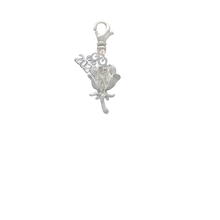 Delight Jewelry Silvertone Antiqued Rose Clip on Charm with Year 2024 Image 2