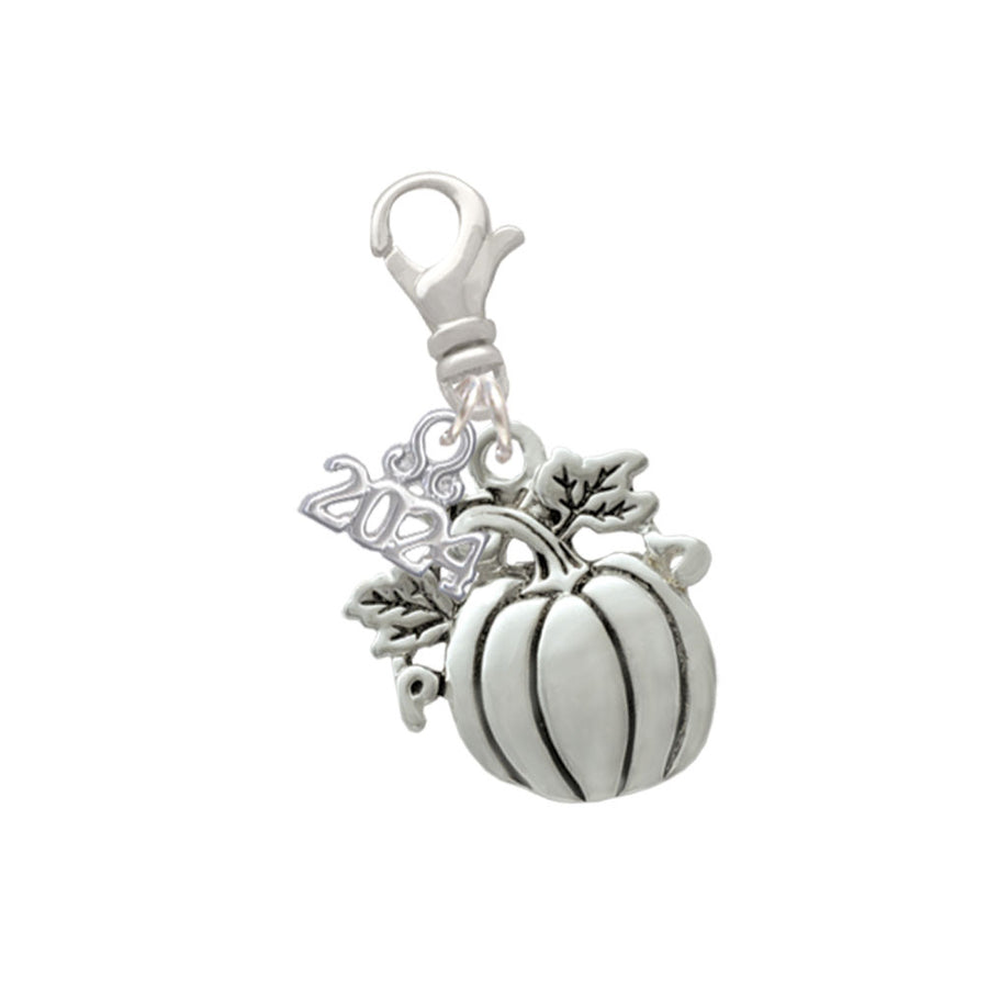 Delight Jewelry Silvertone Large Antiqued Pumpkin Clip on Charm with Year 2024 Image 1