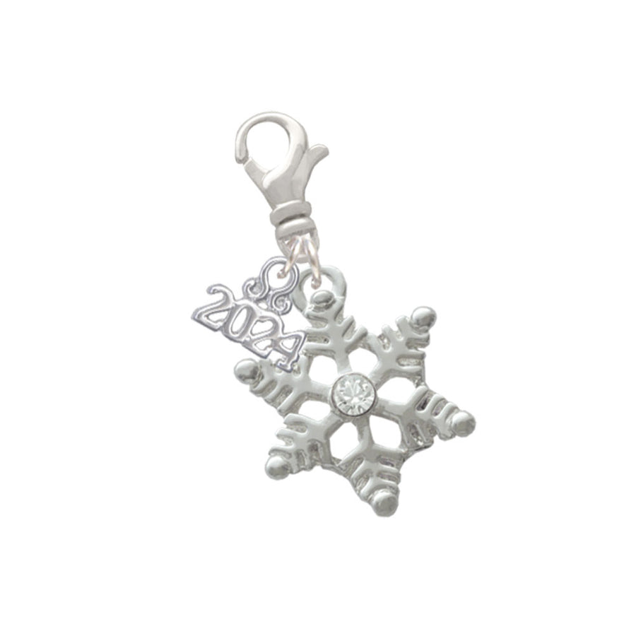 Delight Jewelry Silvertone Snowflake with Clear Crystal Clip on Charm with Year 2024 Image 1
