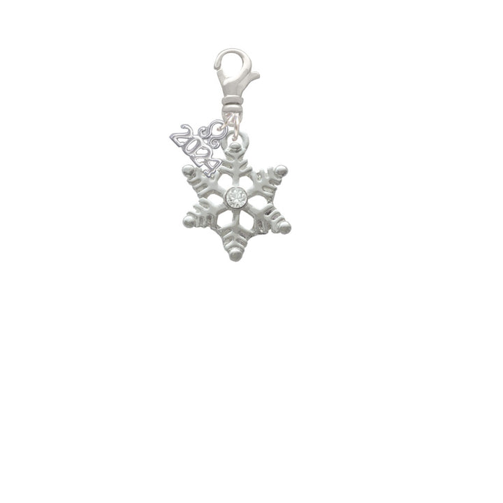 Delight Jewelry Silvertone Snowflake with Clear Crystal Clip on Charm with Year 2024 Image 2